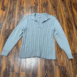 Womens L Cable‎ Knit Sweater Talbots Gray Long Sleeve Top 100% Cotton